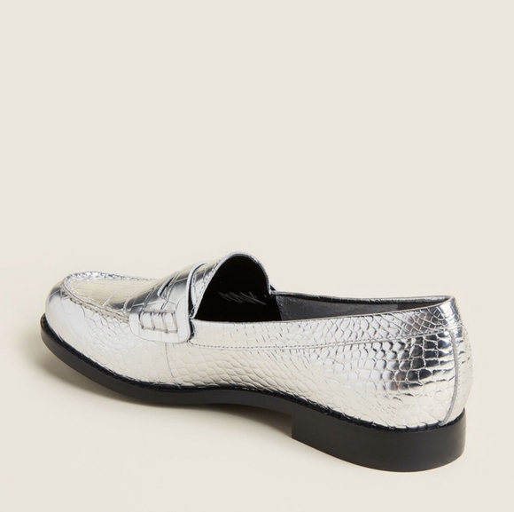 MARC FISHER LTD Silver ML Halli Croc-Embossed Metallic Penny Loafers - Picture 3 of 4